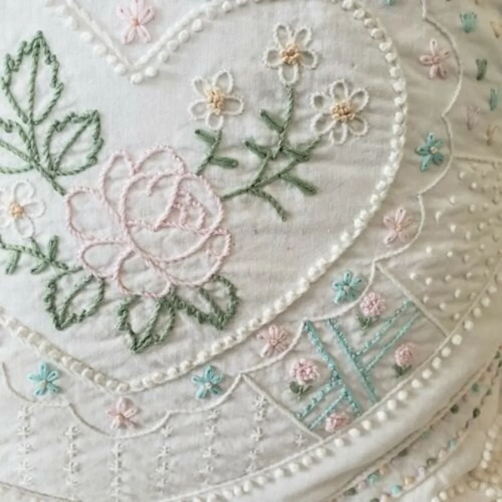 Something Special Heart Embroidered Pillow Eyelet Lace 14 x 14